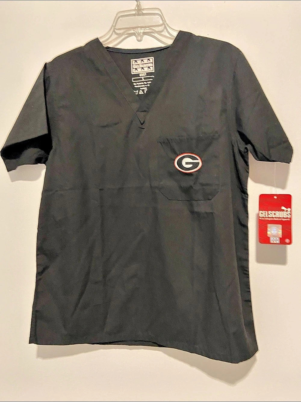 GelScrubs Georgia Bulldogs V-Neck Scrub Top Black Small